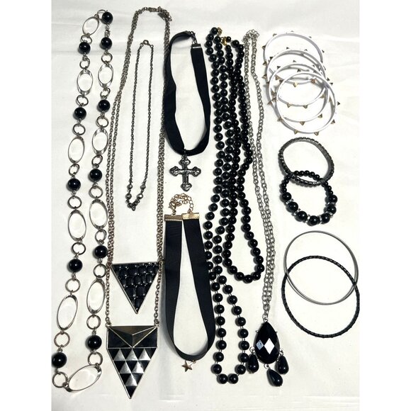 Vintage Jewelry - Gothic Rock Boho Chic Black, Gold, Silver Mixed Jewelry Set